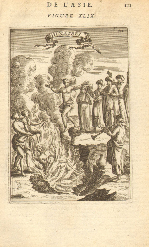INDIA. Hindu cremation. Funeral pyre. Guru levitating. 'Idolatres'. MALLET 1683
